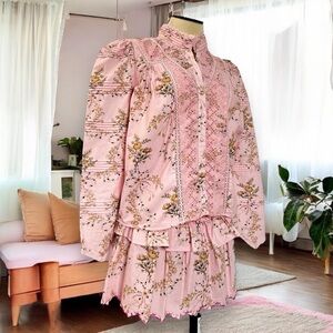 ⚡️SALE Love Shack Fancy Laredo Crochet Floral Print Puff Sleeve Top Honey Dew